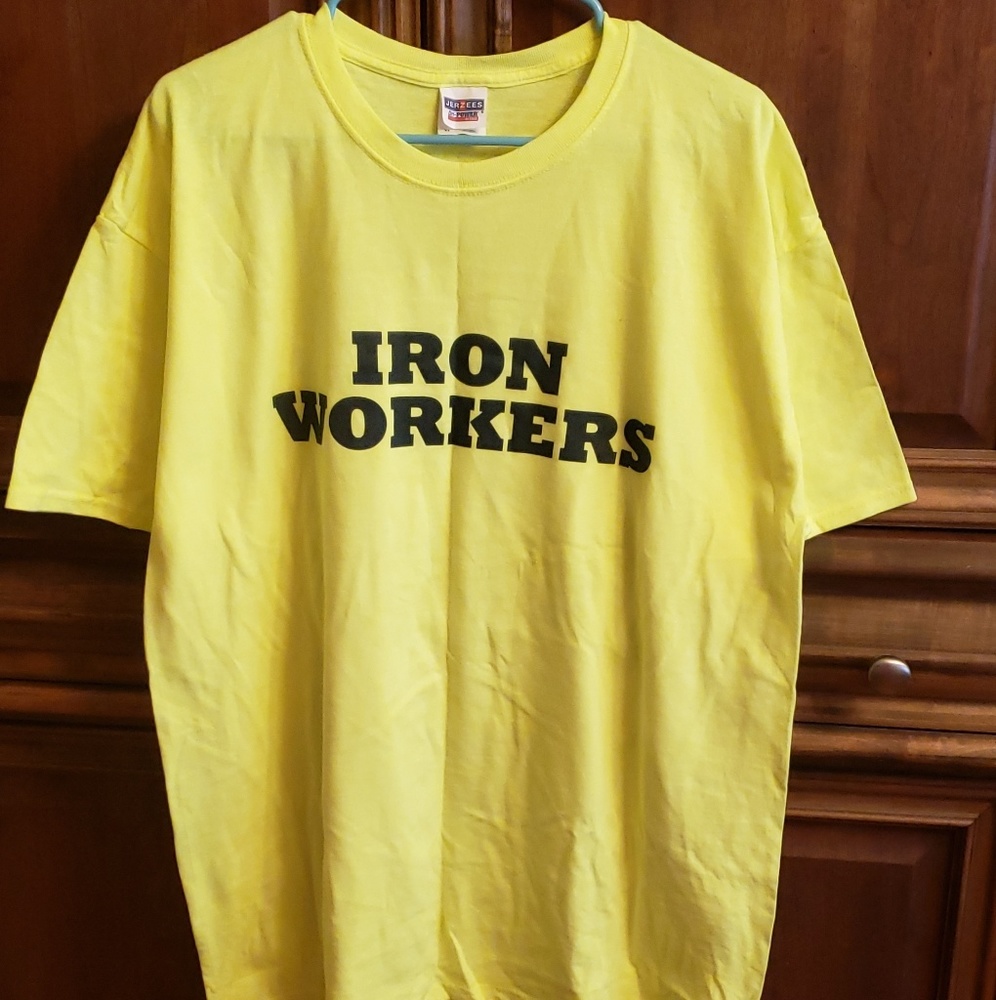 Men's Iron Workers Yellow Shirt Sleeve T shirt XL